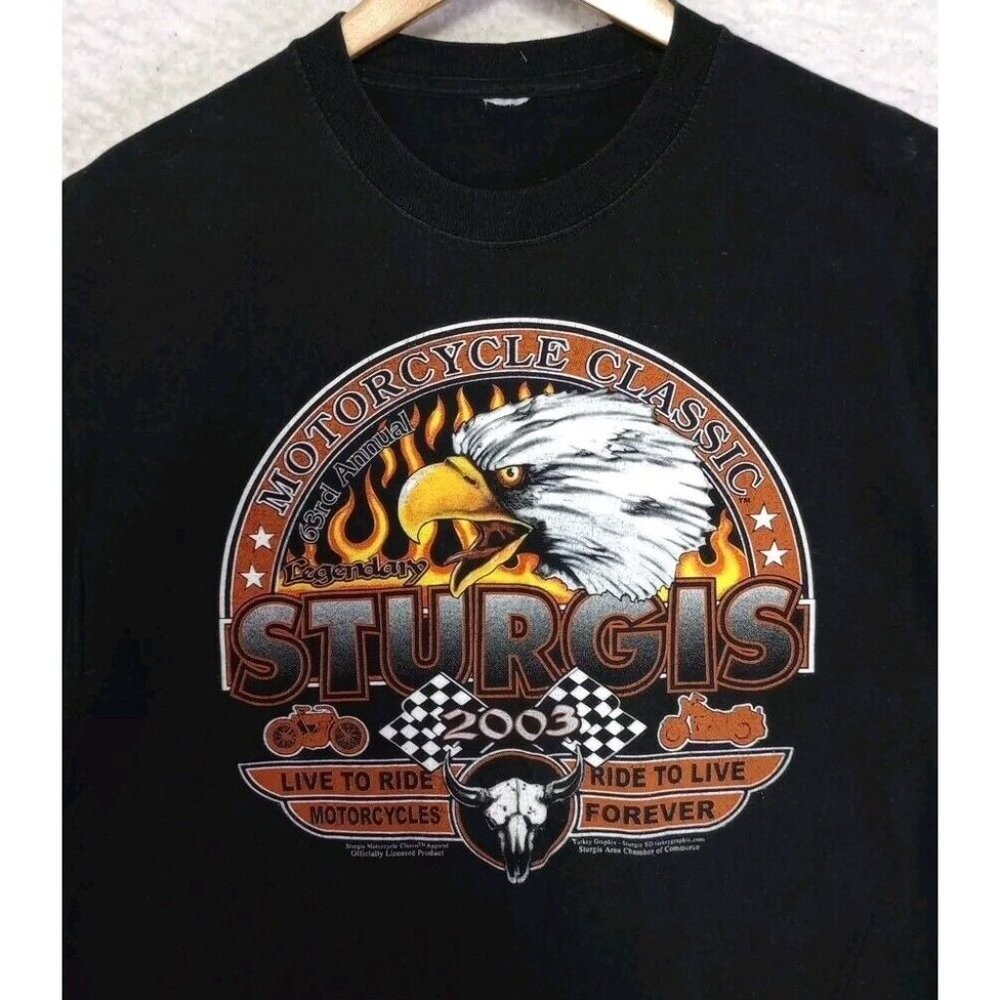 Vintage 2003 Sturgis Motorcycle Rally Black T-Shirt Mens Eagle Harley HD Ride